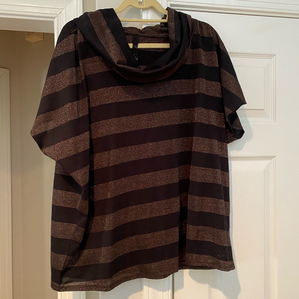 Short sleeve dressy cowl-neck top